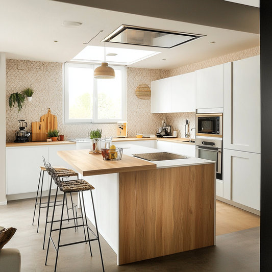 Cuisine blanche design ouverte sur salon - Modèle CBDOS
