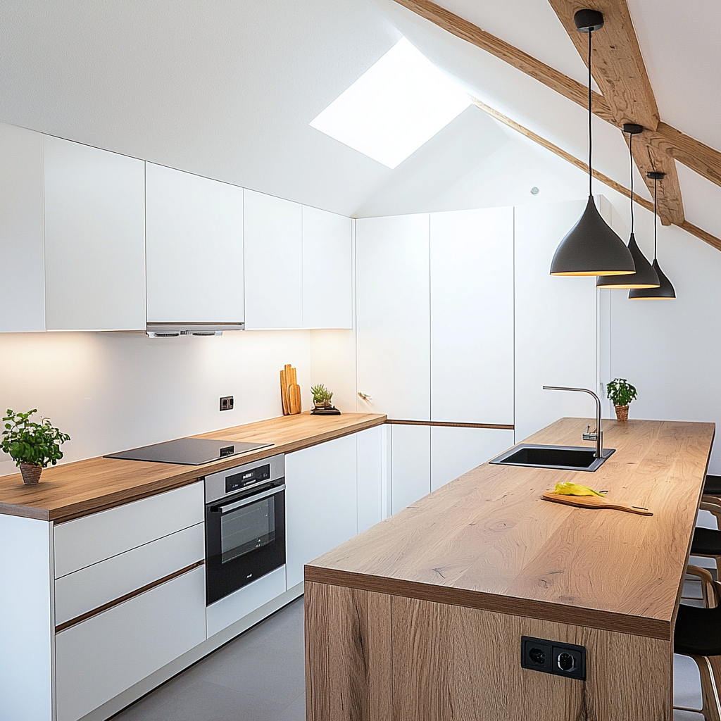 Cuisine blanche équipée avec îlot central- Modèle CBEIC