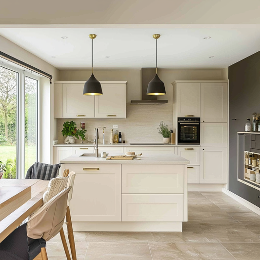 Cuisine beige traditionnelle avec îlot central - Modèle BTIC