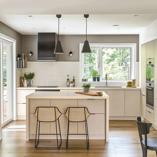Cuisine beige moderne avec îlot central - Modèle BMIC