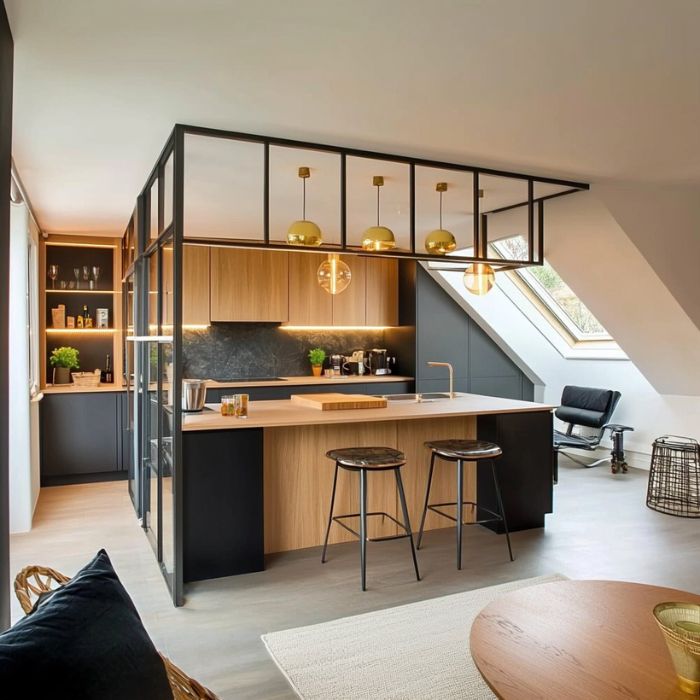 cuisine en bois ouverte sur salon