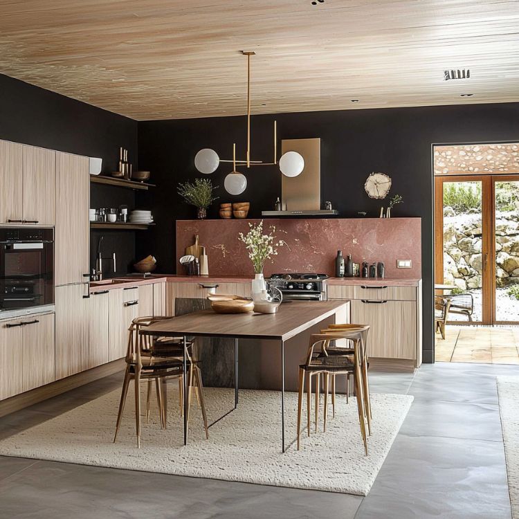 cuisine d'angle en L en bois
