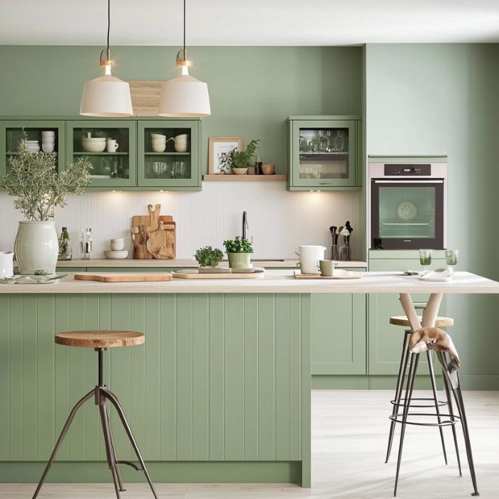cuisine_vert_sauge_moderne_avec_ilot_central