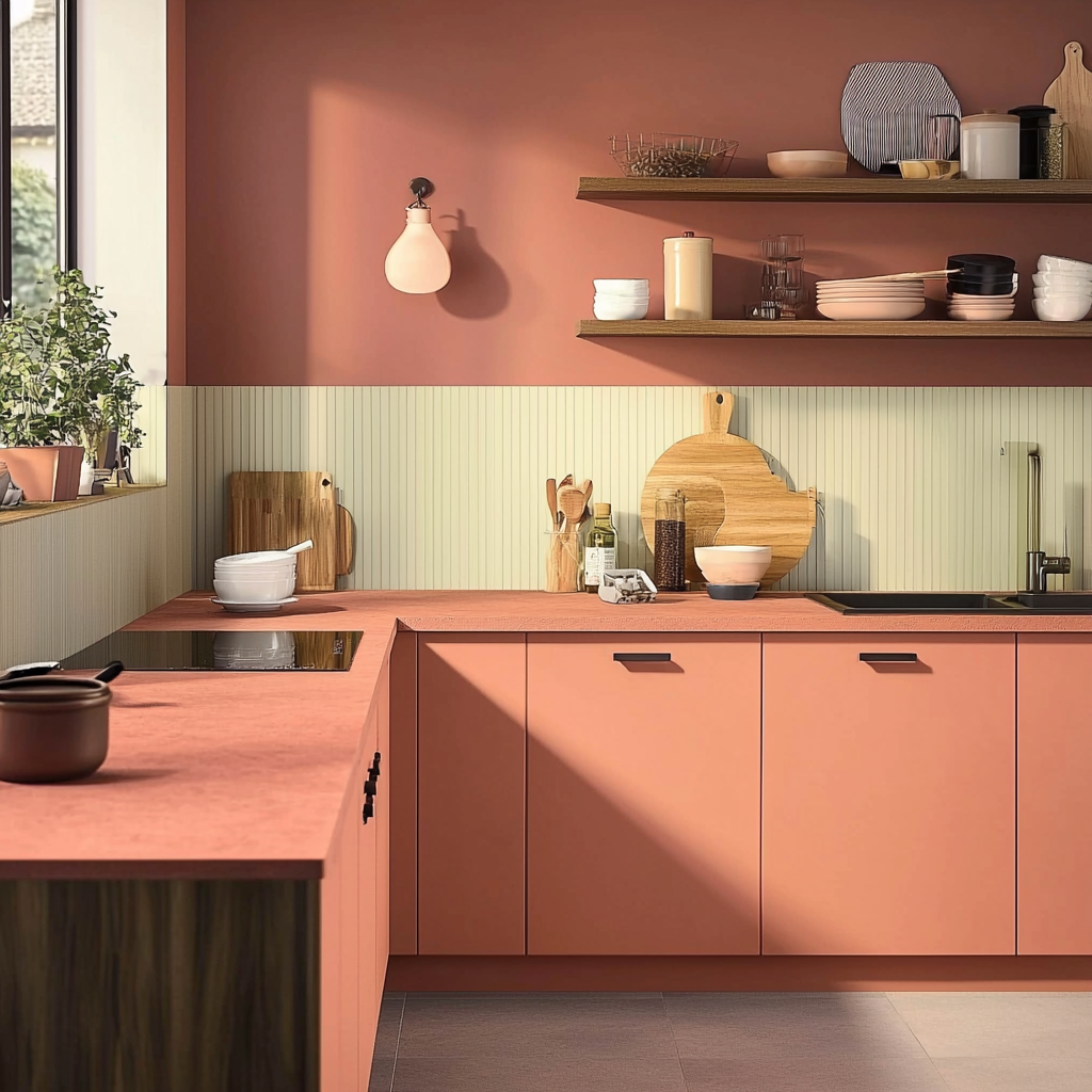 Cuisine moderne terracotta en L - Modèle MT